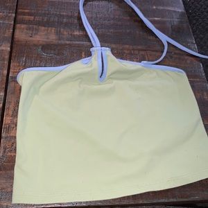 Woman’s lime and blue top